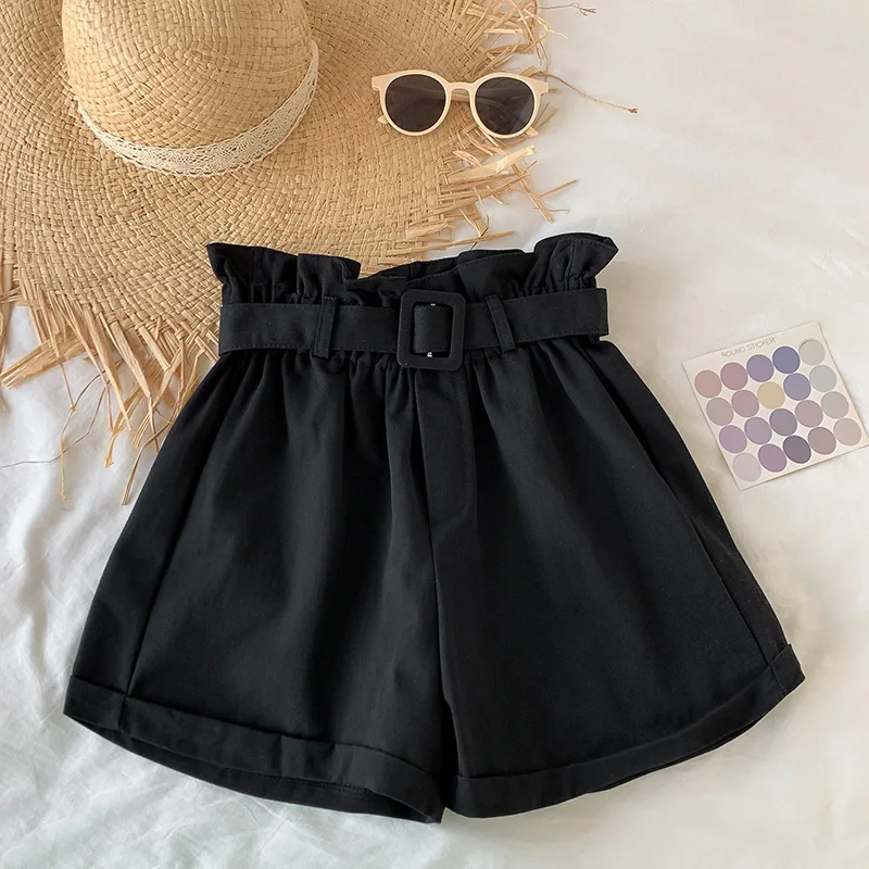 2023 primavera estate New Casual Bead Bud pantaloncini a gamba larga pantaloncini Slim a vita alta con cintura pantaloncini di cotone eleganti dolci da donna coreani