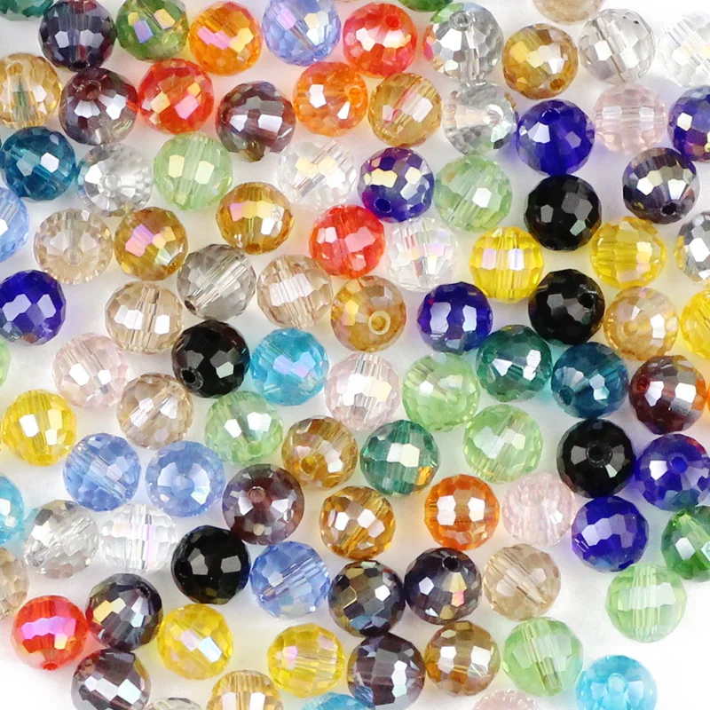 JHNBY-cuentas de cristal austriaco de fútbol facetado, abalorios sueltos redondos de color AB, fabricación de accesorios de pulsera de joyería DIY, 8mm, 96 piezas