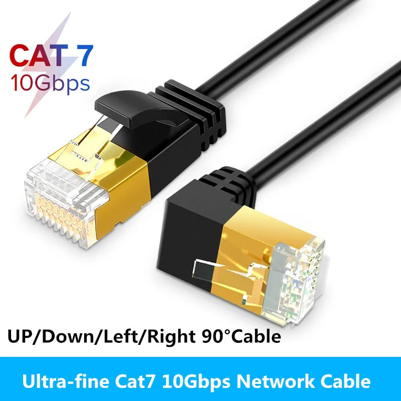 Ultra Slim Cat7 Ethernet Cable RJ45 Right Angle UTP Network Cable Patch Cord 90 Degree Cat6a Lan Cables for Laptop Router TV BOX