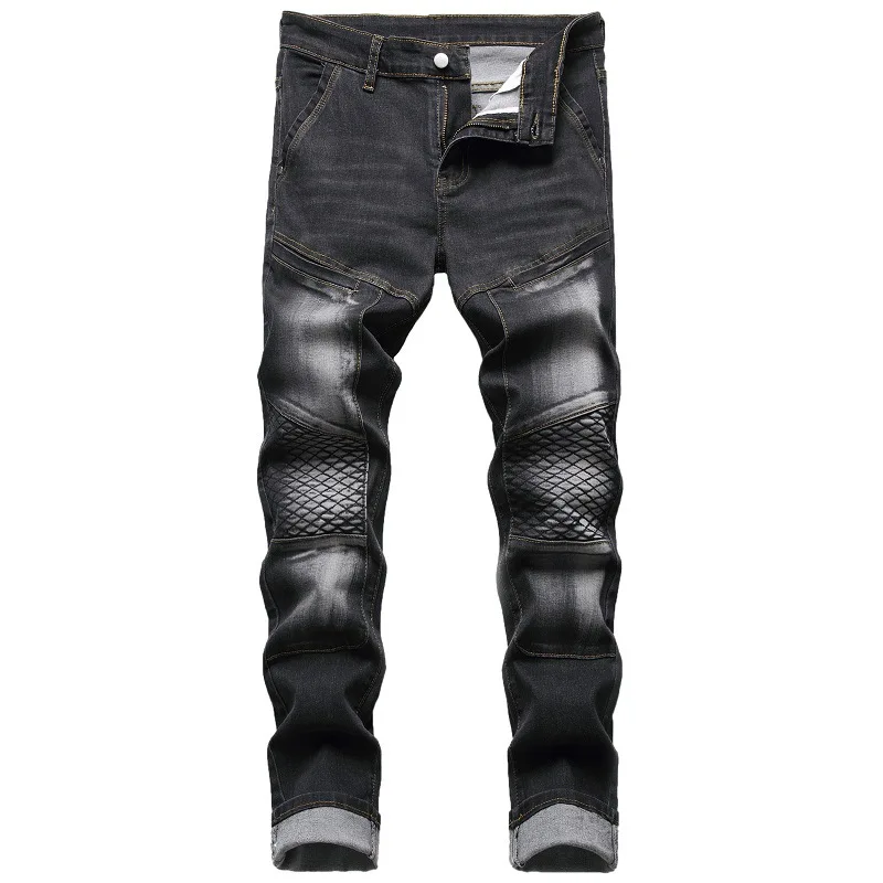 2022 Mens Casual Biker Jeans Wrinkle Slim Stretch Men Autumn Winter Jeans Denim Pants Pantalon Hombre Male Denim Trousers