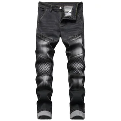 2022 Mens Casual Biker Jeans Wrinkle Slim Stretch Men Autumn Winter Jeans Denim Pants Pantalon Hombre Male Denim Trousers