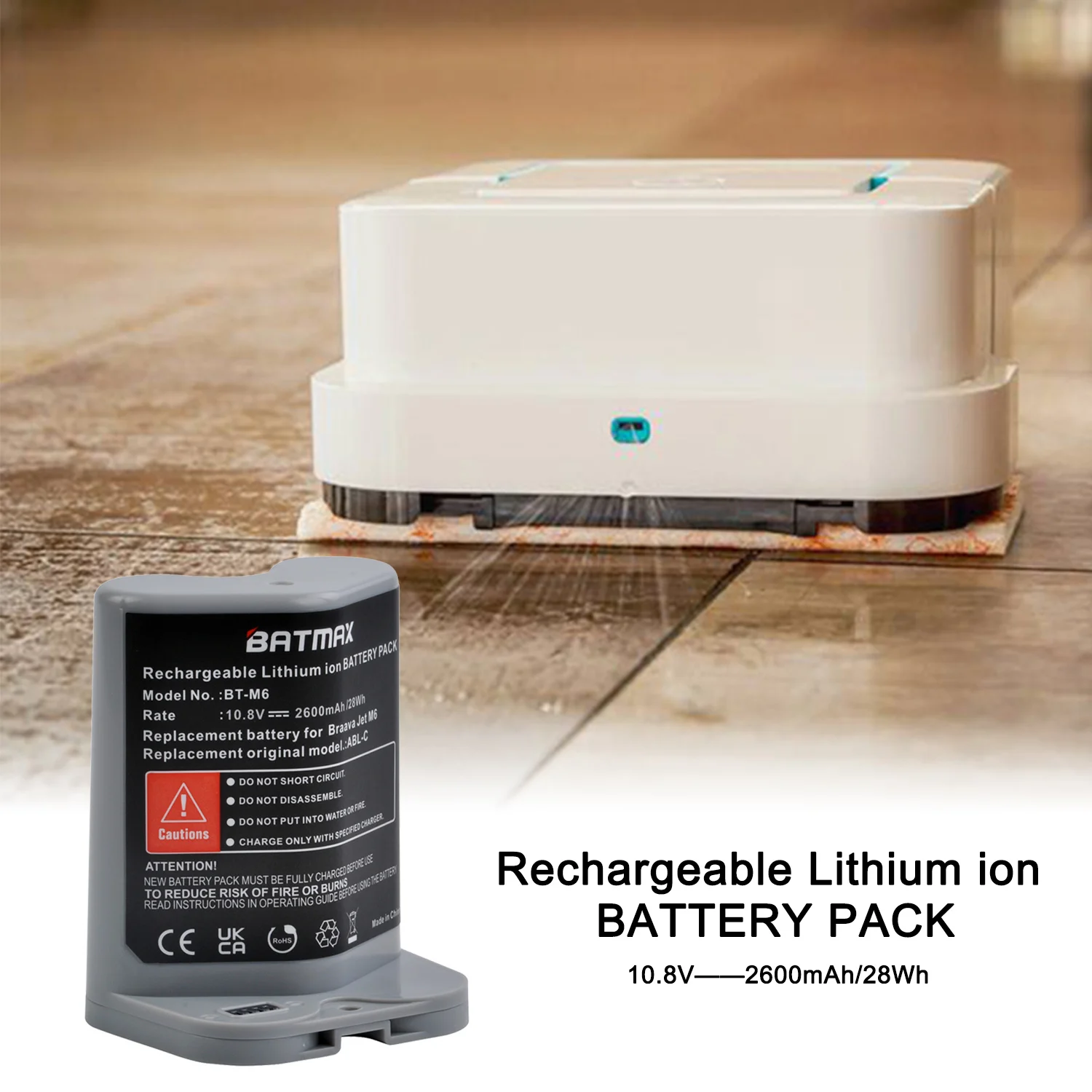Batería de iones de litio 28Wh para iRobot Braava Jet M6 (6110) Ultimate Robot Mop