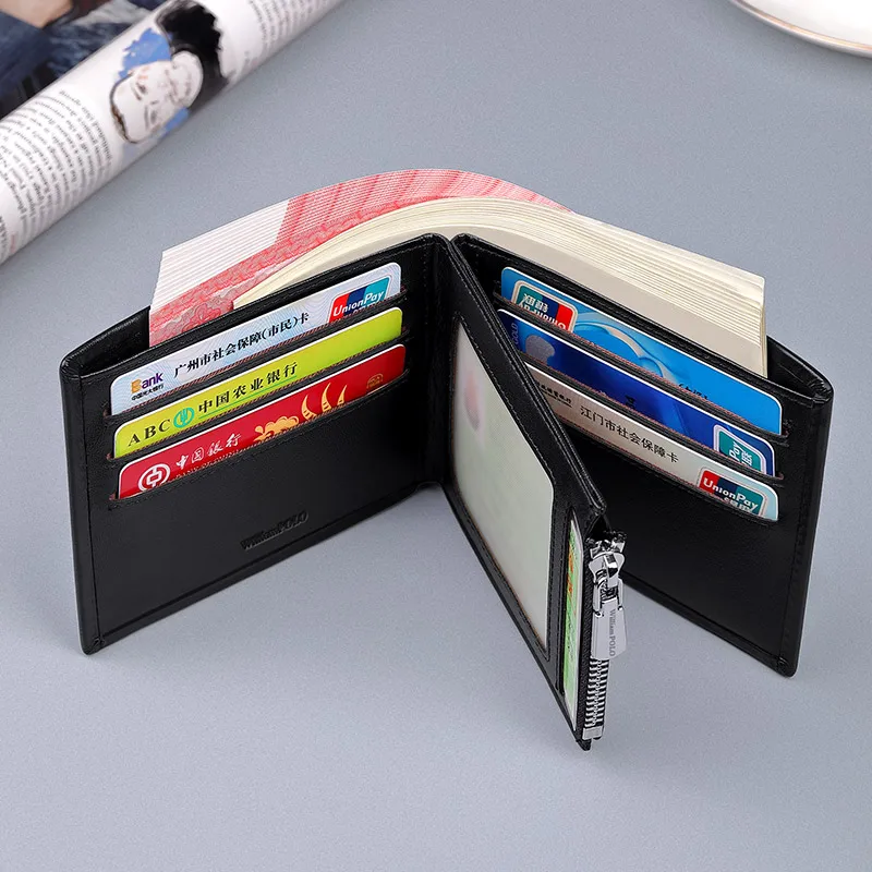 Men Wallet Genuine Leather Casual Bifold Wallet Design Card Holder Organized Slim