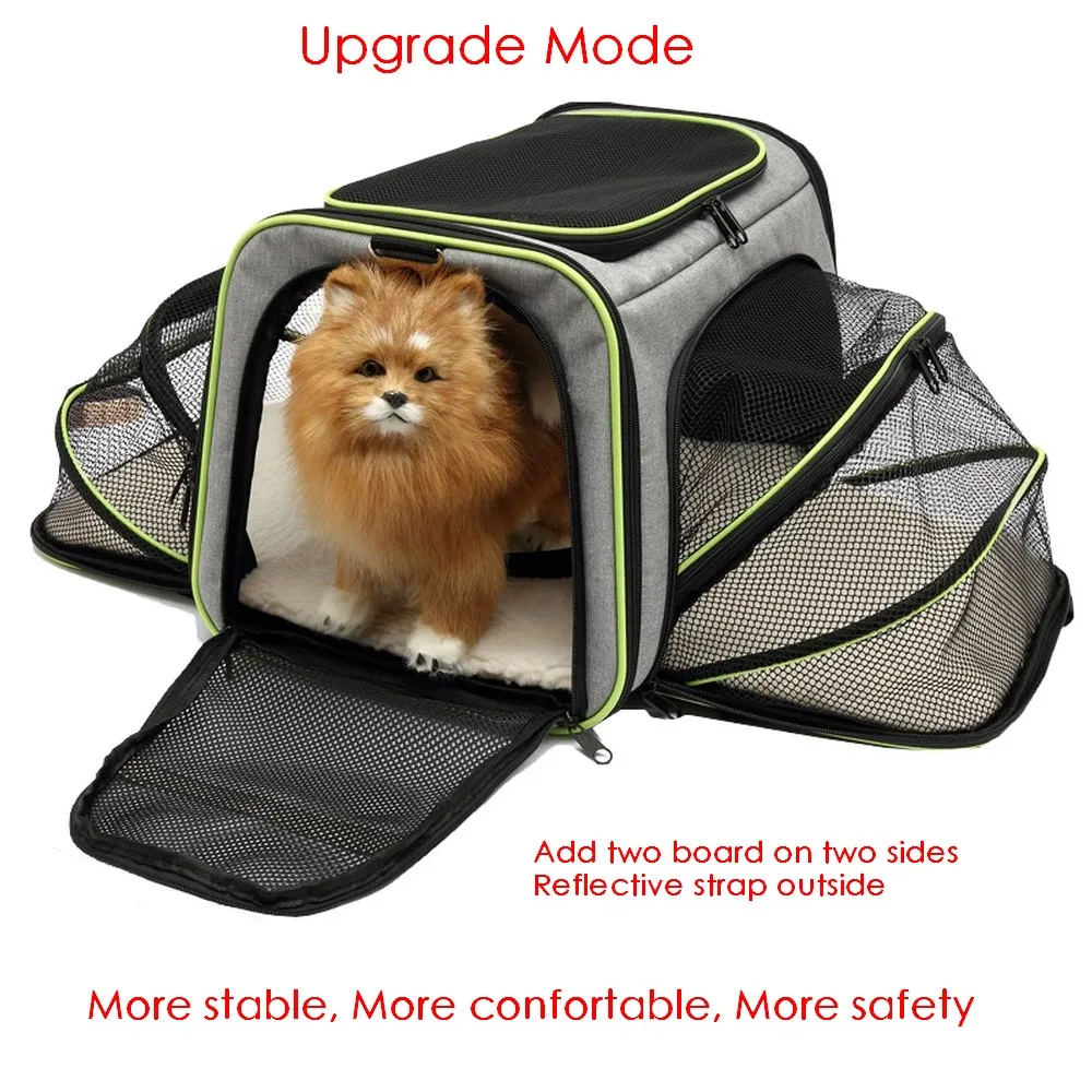 

Expandable Pet Dog Cat Carrier Tote Soft Crate Airline Approved Kennel Car Vehicle Travel Two Side Expasion Easy Carry Luggage