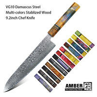 Amber 9.2in Damascus Chef Knife Japanese VG10 Damascus Steel Sharp Cleaver Gyuto Knife with Multi-colors Stablized Wood Handle