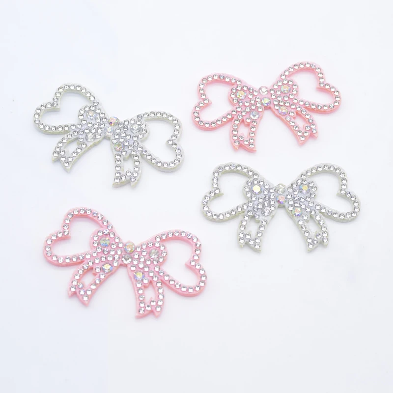 10Pcs 56*34mm Padded Rhinestone Bowknot Appliques for DIY Clothes Hat Sewing Patches Headdress Hair Clips Decor Accessories