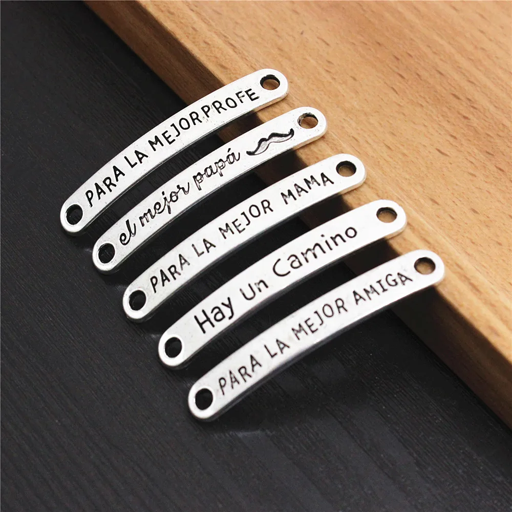 10 sztuk moda hiszpański PARA LA MEJOR MAMA AMIGA złącza wisiorek tybetański srebrny DIY bransoletka zapięcia koraliki 44x7mm K06216