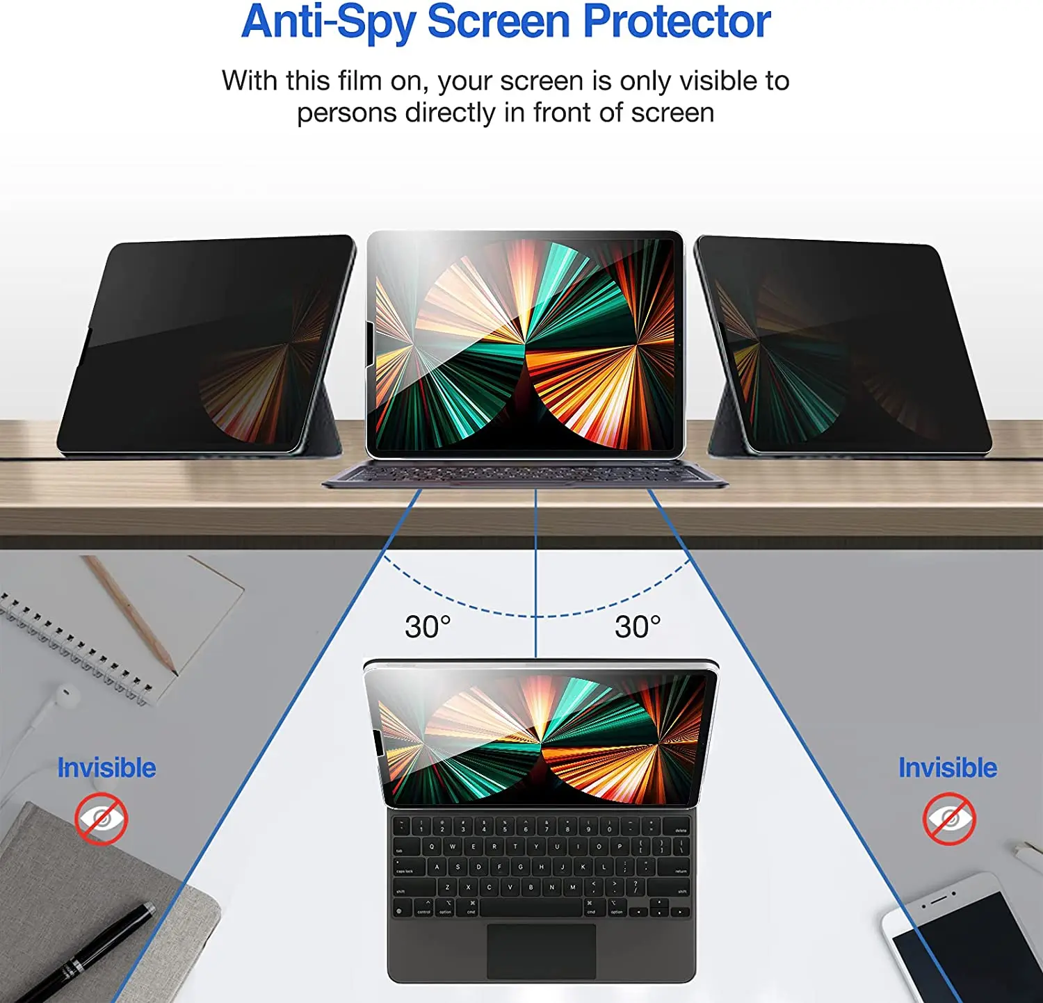 Anti-Spy Privacy Tempered Glass Screen Protector for iPad Pro 11 Inch - 2021, 2020, 2018 (3rd, 2nd, 1st Generation)