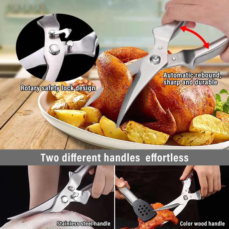 Kitchen Scissors Stainless Steel Shears Powerful Chicken Bone Meat Vegetable Fish Scissors  Multi Kitchen Knives Sharp Scissors