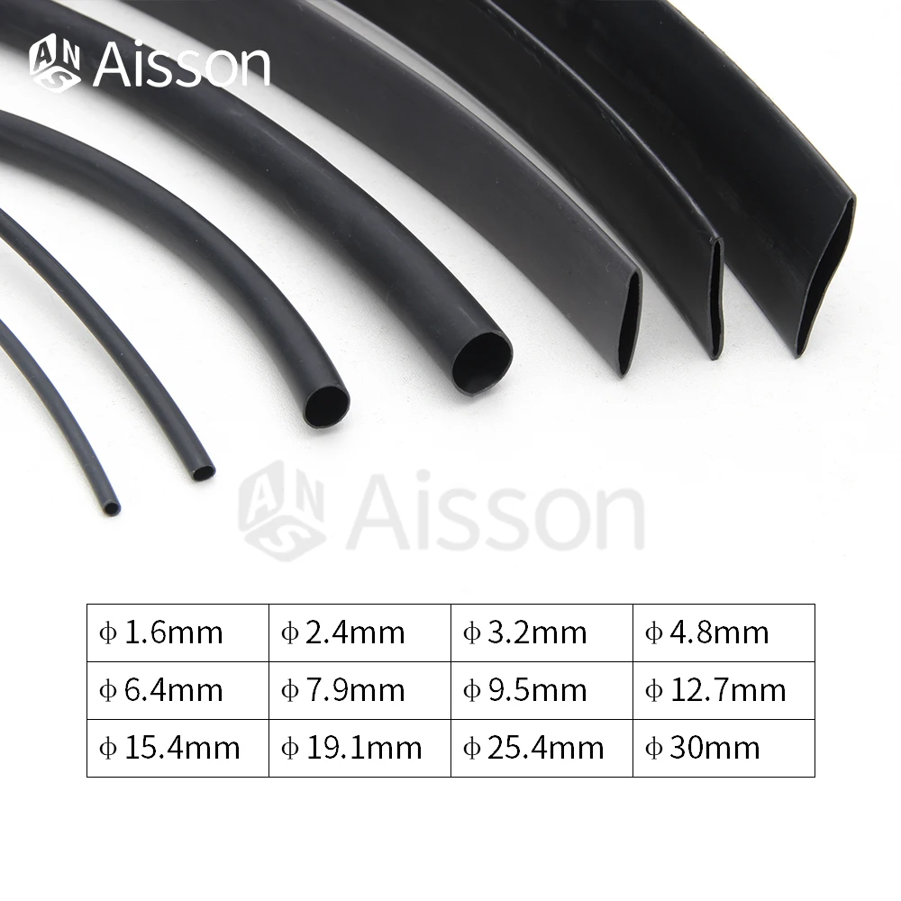 1M Length 3:1Black Heat Shrink Tube With Double Wall Glue Tube Diameter 1.6-30mm Cable Adhesive Lined Sleeve Wrap