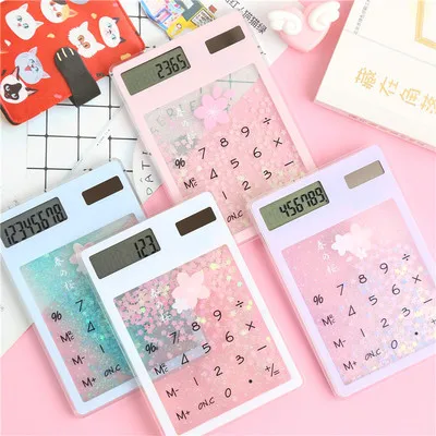 Creative quicksand cute calculator transparent calculator solar energy calculator student portable touch mini Solar calculator