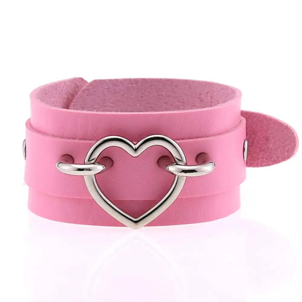 2023 Silver Color Heart Wide Cuff Leather Bracelets Punk Gothic Rock Unisex Bangles Bracelet Wristband for Women Men's Jewelry - Image 2