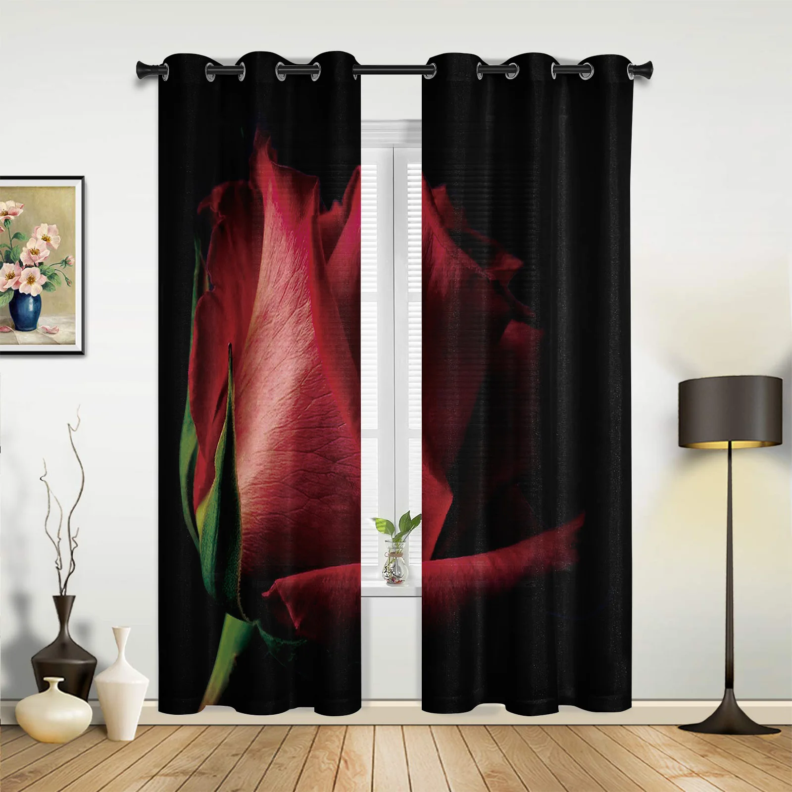 Patio Curtain Red Rose Bright Indoor Living Room Bedroom Kitchen Outdoor Drape For Porch Gazebo Pergola Canopy Beach