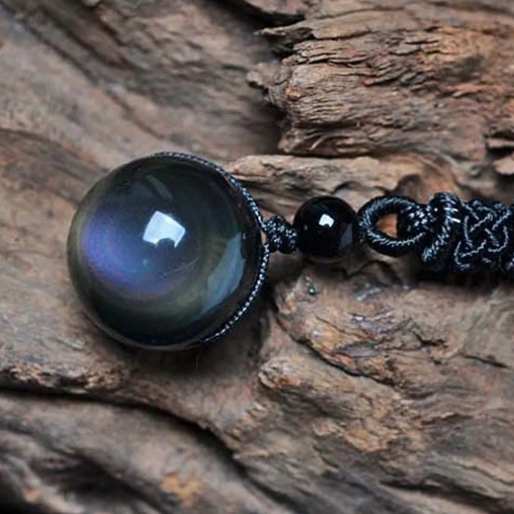 Rainbow Eye Natural Obsidian Transfer Good Luck Bead Pendant Necklace Polyester Rope Chain Necklace Jewelry For Woman Dropship