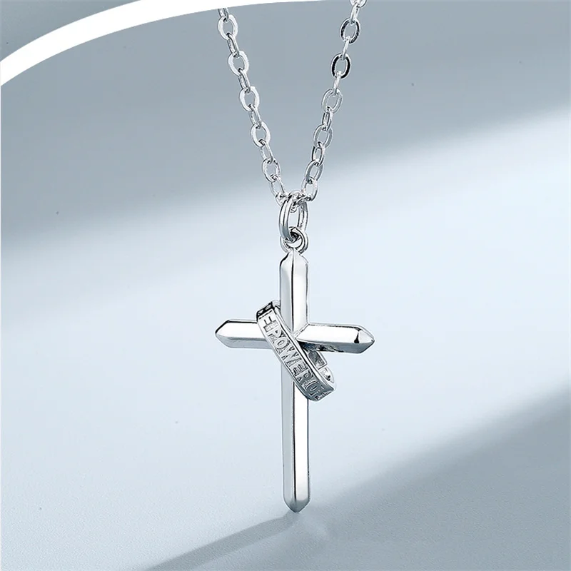 New Arrival Silver 925 Sterling Chain Necklace For Men Jewelry Classic Cross Pendant Male Choker Accessories For Boyfriend Gift