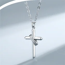 New Arrival Silver 925 Sterling Chain Necklace For Men Jewelry Classic Cross Pendant Male Choker Accessories For Boyfriend Gift