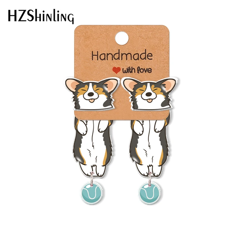 2021 New Arrival Cartoon Dogs Corgi Acrylic Stud Earrings Rein Epoxys Ear Jewelry