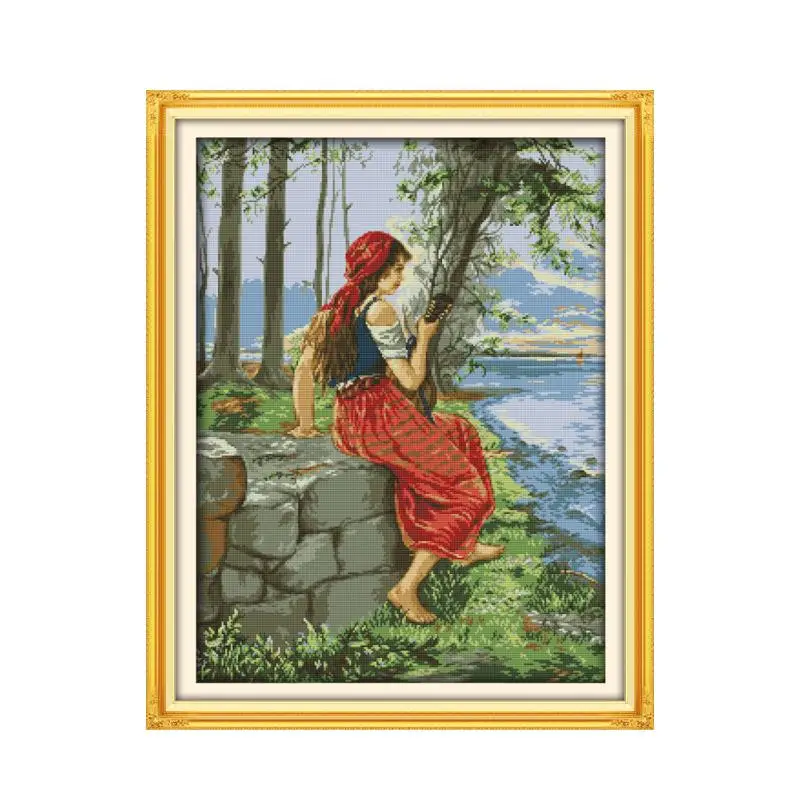 

Watching the sea (3) cross stitch kit people 14ct 11ct count print canvas stitches embroidery DIY handmade needlework