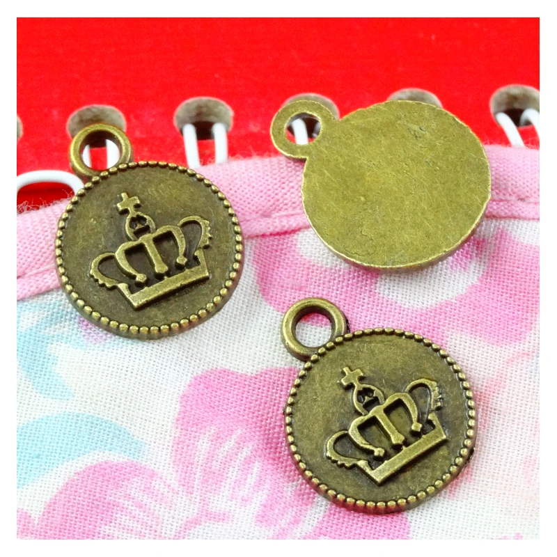 

60pcs 19x15mm One Sided Round Crown Tag Charms Charm For Jewelry Making Antique Bronze Color Crown Charms