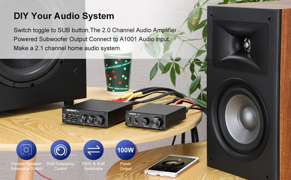Aiyima Audio A1001 Subwoofer Verstärker 100W Mono Digital Sound Klasse D Home Amp Voll frequenz Leistungs verstärker – Detail 4