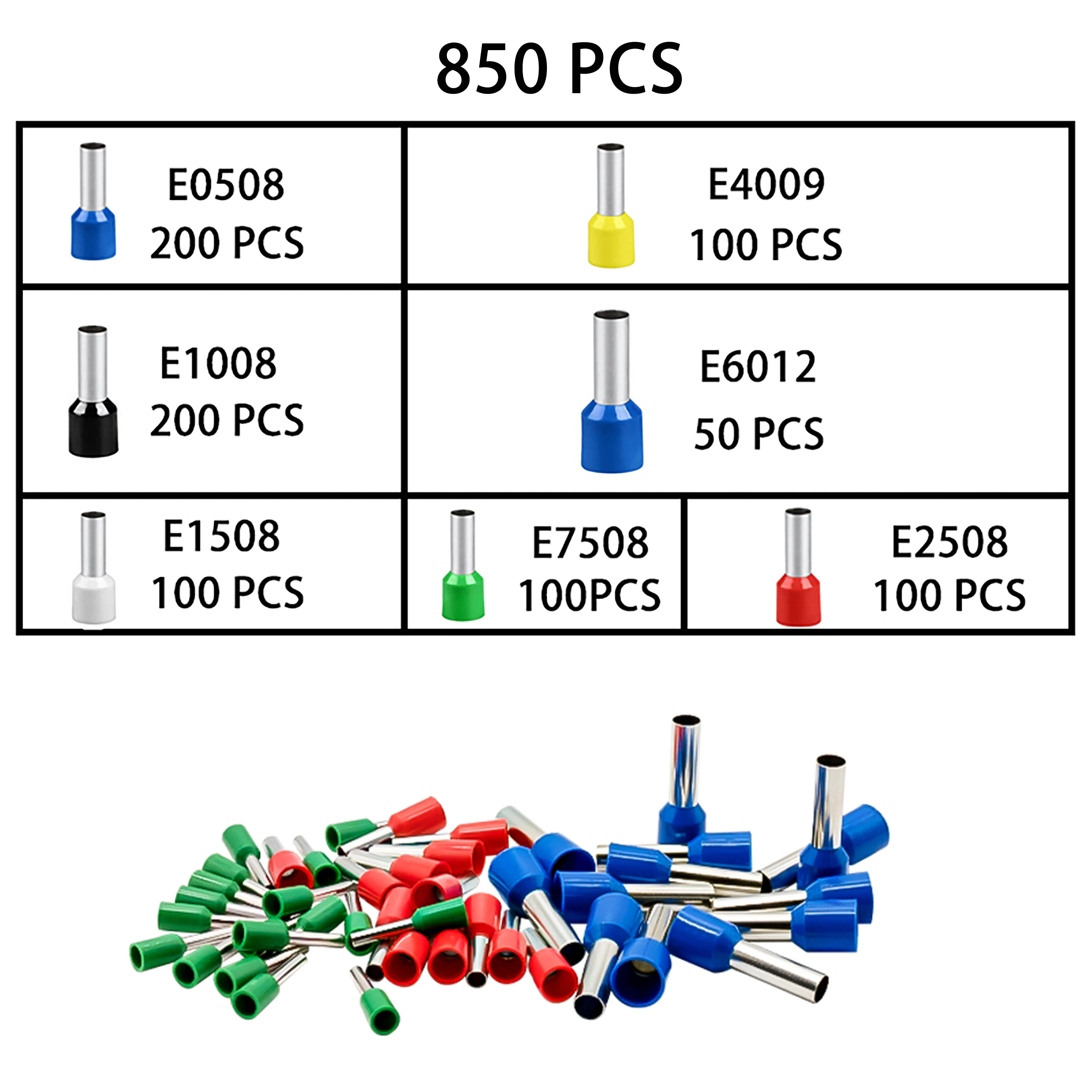 850 Pcs/Box Ferrules Kit Set Wire Copper Crimp Connector Insulated Cord Pin End Crimping Terminal