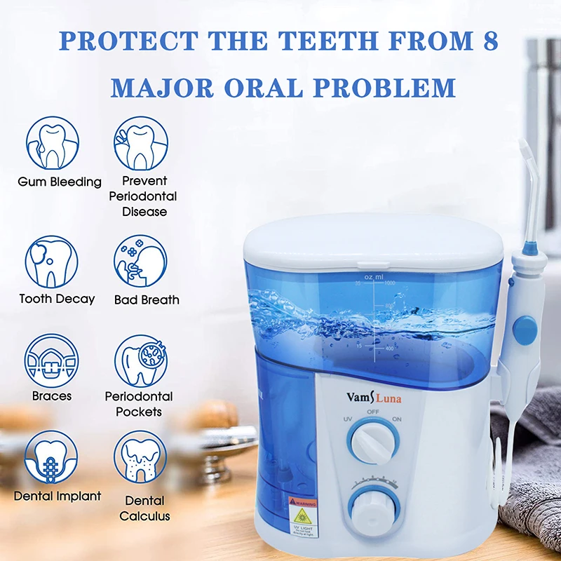 1000ML Oral Irrigator Household Dental 7 Nozzles Water jet with UV Disinfection Water Thread for Teeth Cleaning Tooth Care Tools