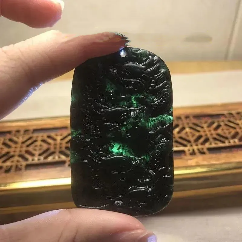 Natural Jade High Ice Medicine King Shilong Pendant Kowloon Guardian Jade Double-sided Carved Dragon Pendant