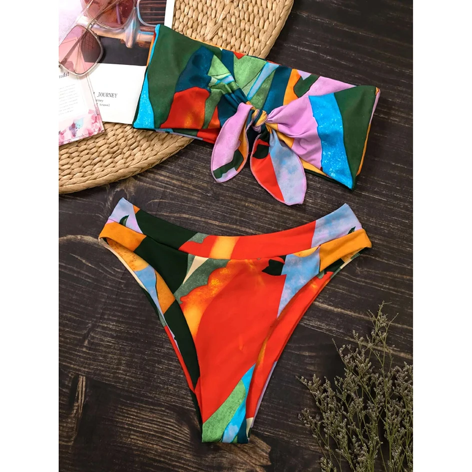 Sexy Knot Bandeau Bikini 2024 New Swimsuit Women Swimwear Female High Waist Bikini Set Swimming for Bathing Suit Woman Swimsuit