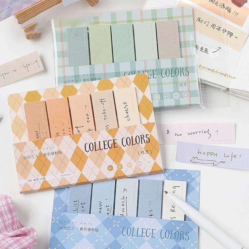 100pcs Cute Simple Color Sticky Notes Index Sticker Bookmark Message Convenient Stickers Memo Pad Stationery Office Supplies