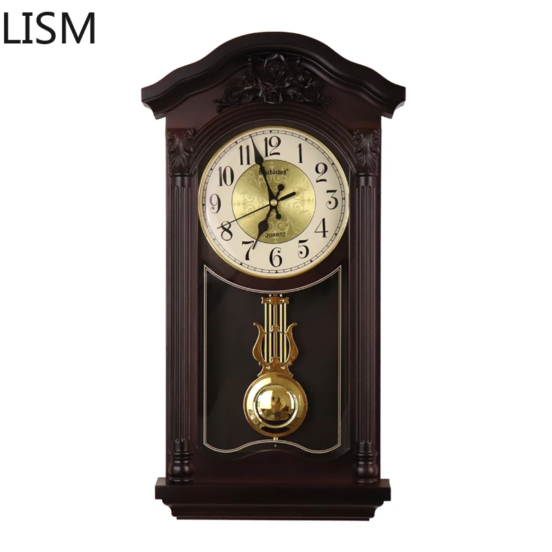 Luxury Living Room Large Chinese Wall Clock Vintage Pendulum Clock Wall Antique Retro Pendule Mural Wood Clocks Reloj De Pared