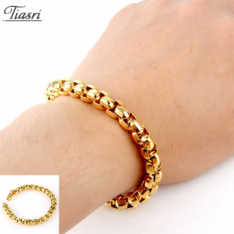 Tiasri 7mm Gold Color Men Women Bracelet on the Hand Aesthetic Gothic Style Jewelry Friends Gift Stainless Steel Accessories