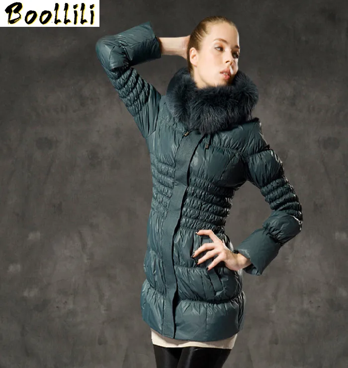 

Women's Boollili 2023 Down Jacket Hooded Winter Coat Fox Fur Collar Warm Puffer Jacket Slim Woman Duck Down Coats and Jackets