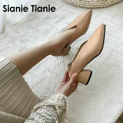 Sianie Tianie punta a punta sexy V taglio di modo di disegno donna grosso tacchi alti facile ufficio di carriera scarpe con tacco a spillo muli delle donne pompe