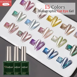 Vendeeni 15 Colors Glitter Cat Eye Gel Nail Polish Magnetic Hybrid Nail Art Gel Varnish Shiny Laser UV LED Soak Off Gel Lacquer