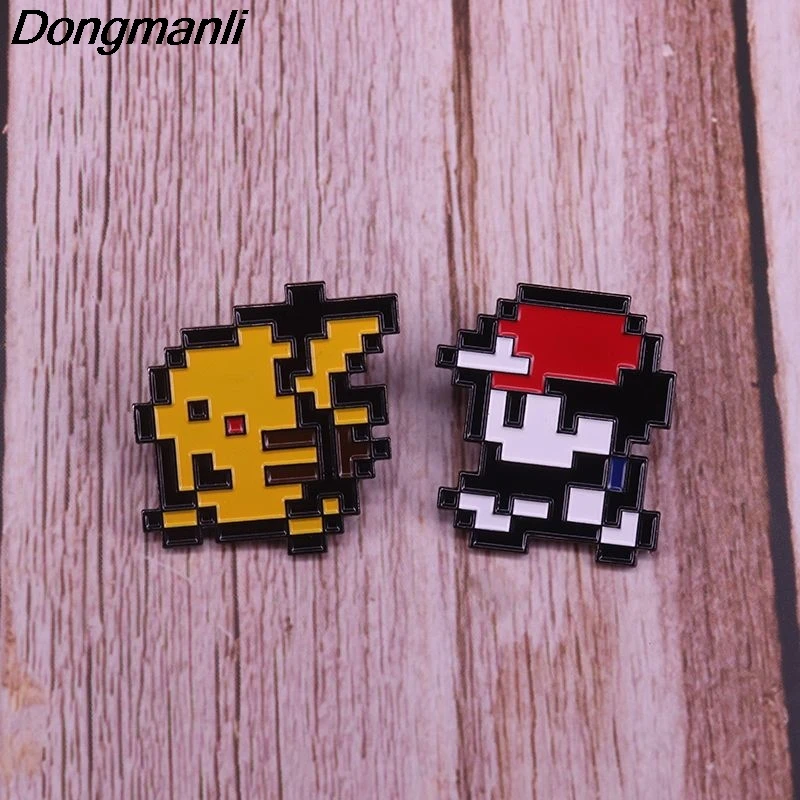 DZ246 2pcs/set Pixel 8 bit Enamel Pins Brooches Women Fashion Lapel Backpack Bags Badge Jewelry