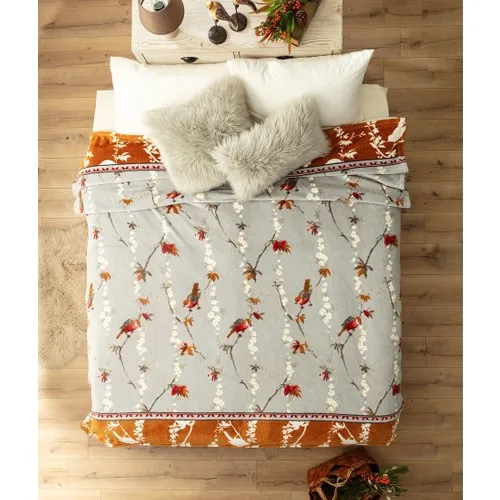 

Madame Coco Tignes Wellsoft Printed Double Bed Blanket-Gray/Orange