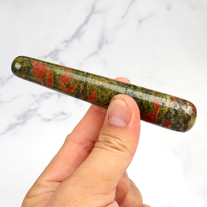 Natural Unakite Massage Stick Face Body Eye Crystal Mineral Stone Yoni Wand Massager Health Skin Care Gua Sha Tool Detox Lifting