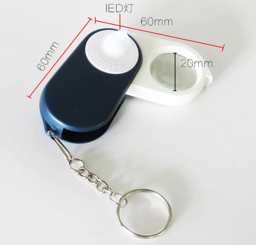 2pcs 15X Black Blue Col Pocket Keychain Type Magnifying Glass Portable Foldable Magnifier Gift Loupe for Children with Lamp