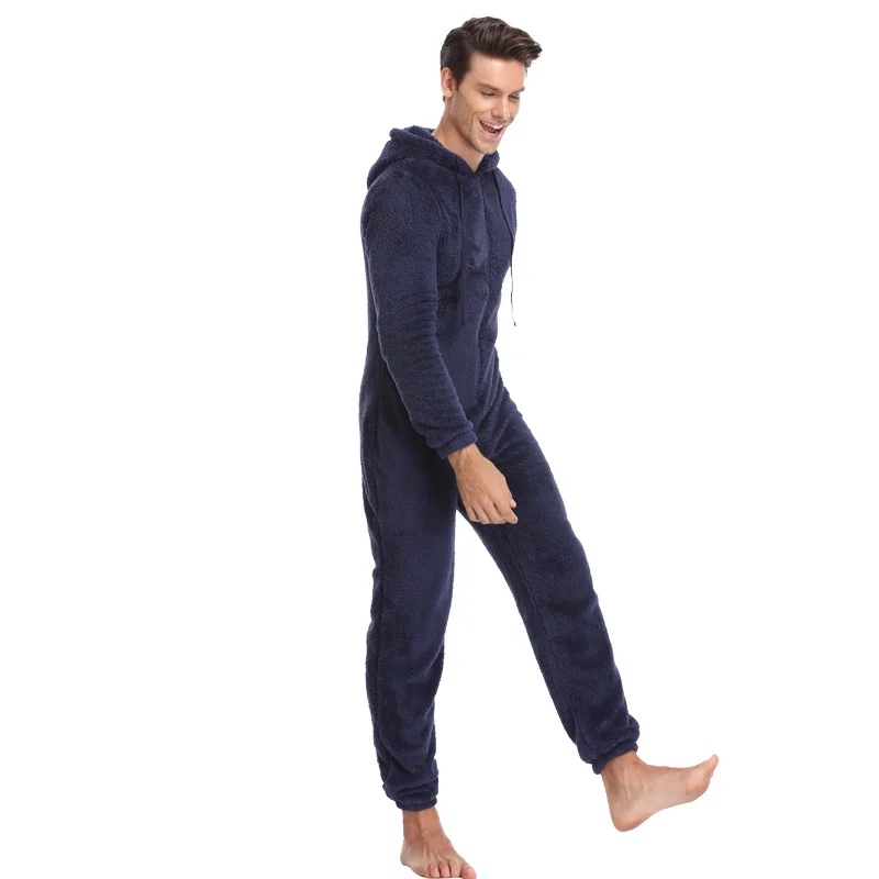 Pijama de felpa de lana para hombre, ropa de dormir cálida, mono de talla grande, Kigurumi, conjuntos de pijama con capucha para adultos, Invierno