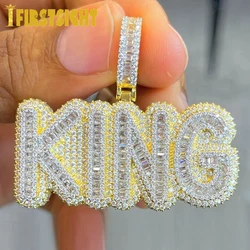 New Iced Out Bling Letters KING Pendant Necklaces Two Tone Gold Color 5A Zircon The King Charm Necklaces Men's Hip Hop Jewelry