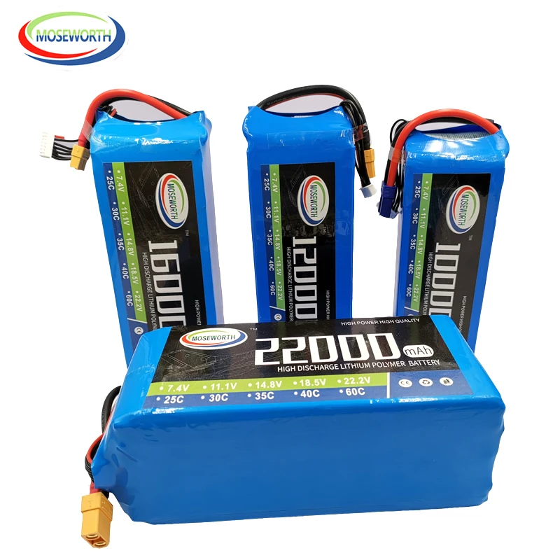 

7,4 V 11,1 V 14,8 V 18,5 V 22,2 V 2S 3S 4S 6S 10000 12000 16000 mAh 25C RC LiPo аккумулятор Радиоуправляемый автомобиль сельскохозяйственный распылитель Дрон