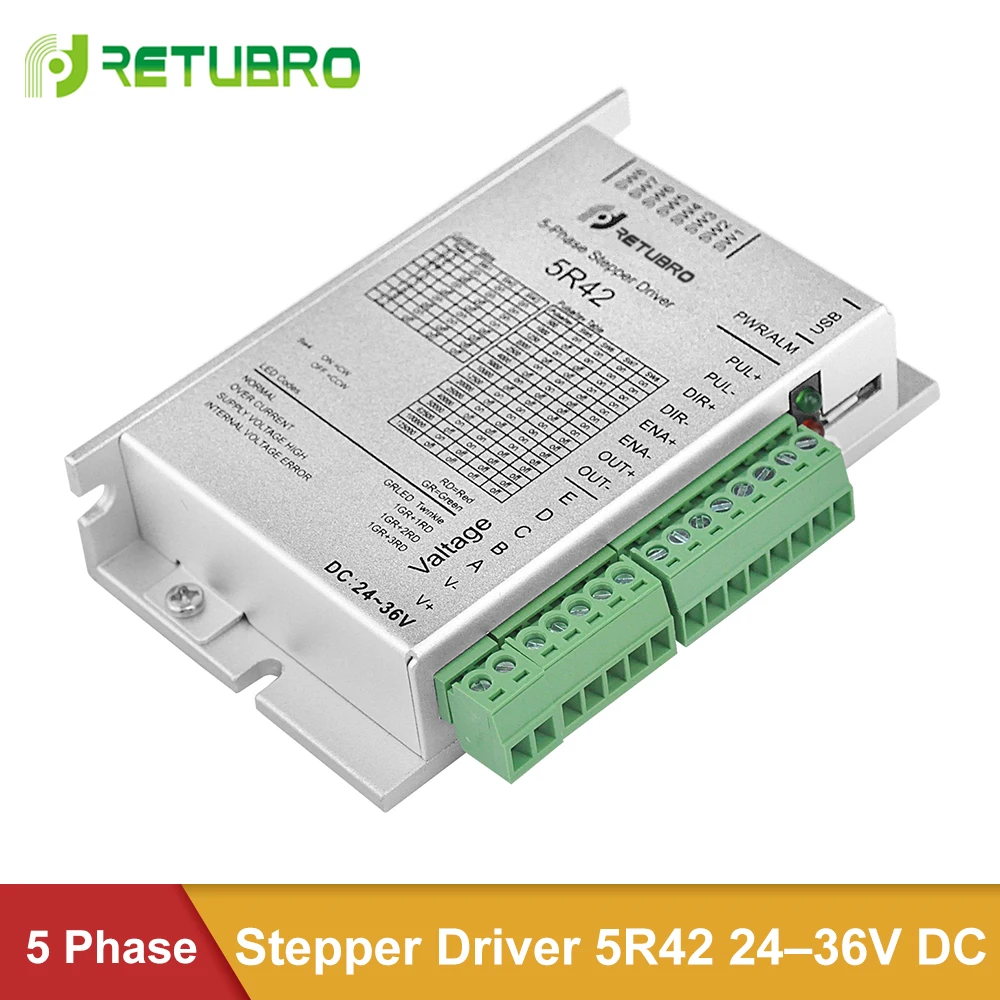 

RETUBRO Stepping Driver 5R42 5-Phase 24-36V DC Supply Nema 17 Stepper Motor Driver 0.2-2.2A