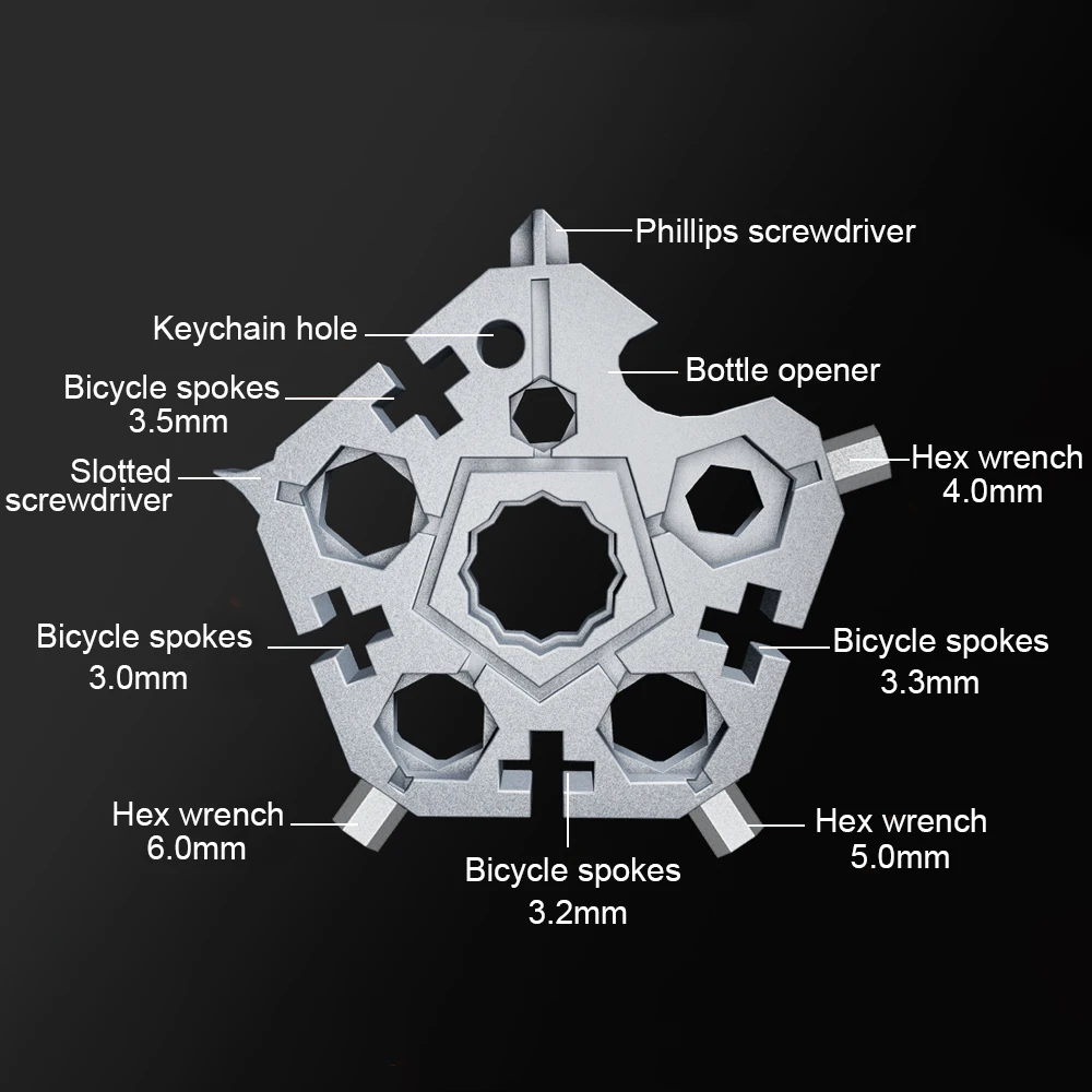 Snowflake Hand Tools Multitool 23-in-1 Snow Wrench Tool Spanner Screwdriver Bike Spoke Repair Tools Keychain EDC Hex Wrench Key