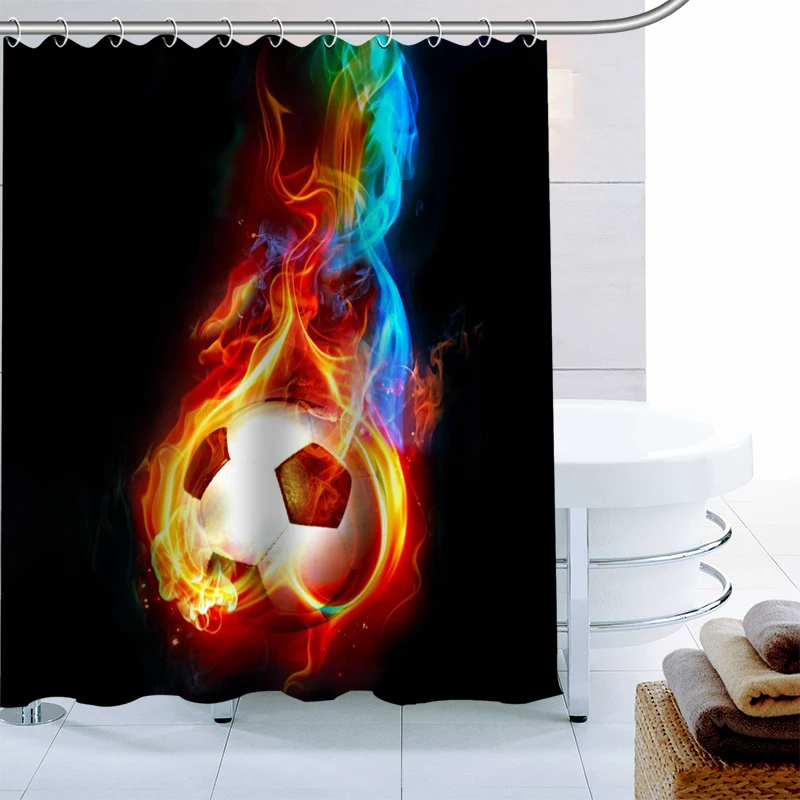 Modern Soccer Shower Curtain Decor Waterproof Polyester Fabric Bath Curtain 180X180cm Eco-friendly Bathroom Curtain