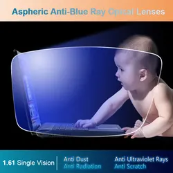 Lentes ópticas asféricas para óculos graduados, 1.61 anti-blue ray, visão única, para armação de óculos