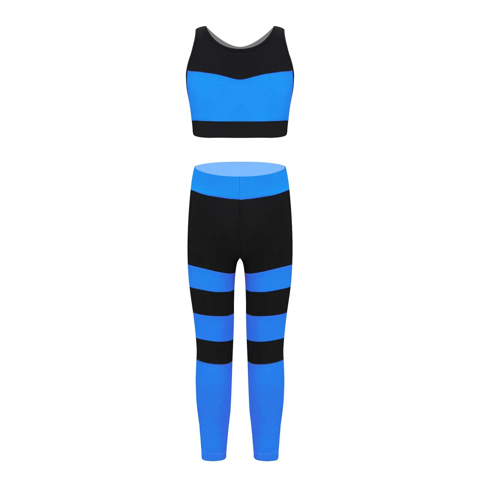 Summer Sport Suit Kids Girls Sport Outfits Running Workout Gym Wear Casual Stripes Cropped Sport Vest Tops and Pants Sports Set