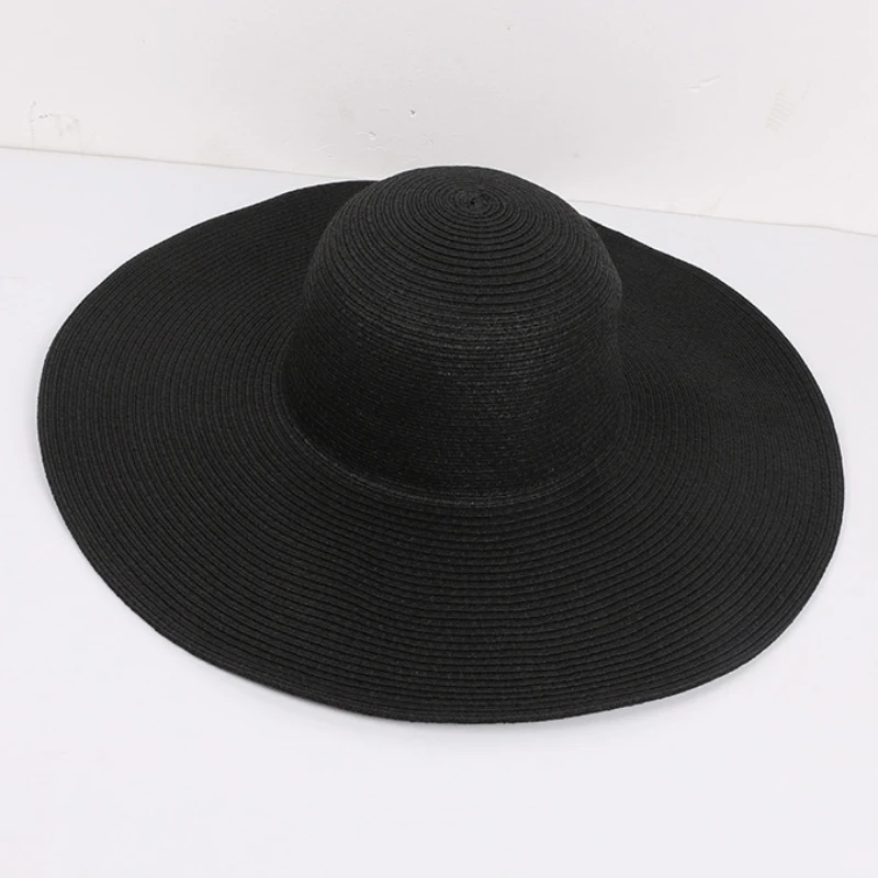 HT3062 Mode Große Große Breite Krempe Hut Solide Plain Floppy Strand Sonnenhut Packable Sommer Hüte für Frauen Dame Stroh hut Strand Kappe – Detail 9