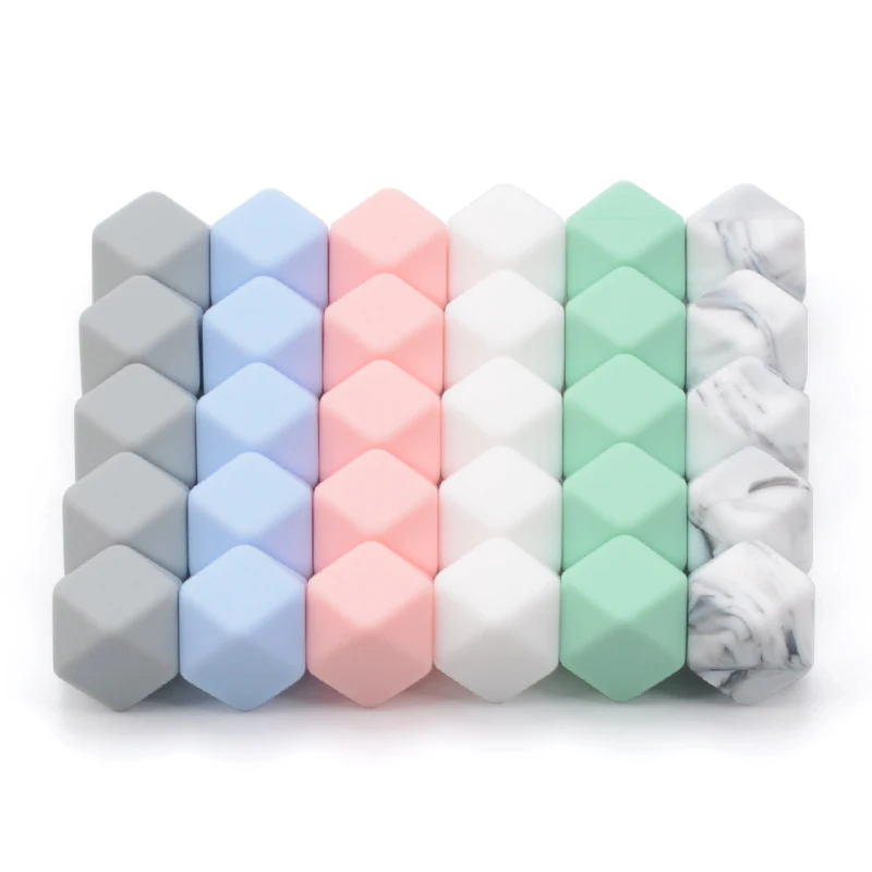 LOFCA 50pcs Food Grade Silicone Bead Mini Hexagon Baby Teether Baby Teething Toy BPA Free Necklace Pacifier Pendant For DIY