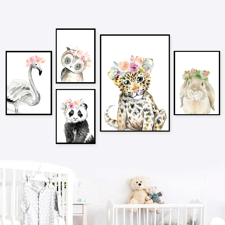 Kaninchen Panda Leopard Lion Alpaka Cartoon Wand Kunst Leinwand Malerei Nordic Poster Und Drucke Wand Bilder Baby Kinder Zimmer