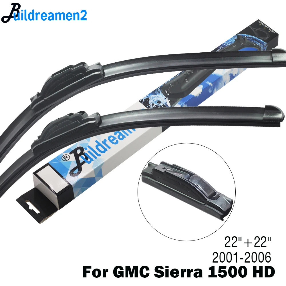 Buildreamen2 Car Wiper Blade Front Windshield Rubber Wiper For GMC Sierra 1500 HD Fit Hook Arms 2001 2002 2003 2004 2005 2006